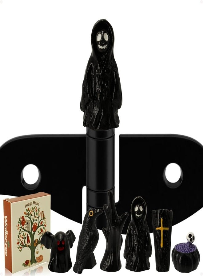 Wallertree Spooky Black Door Hinge Toppers Set of 6 - Decorative Hinge Head Magnet for Halloween - Haunted Magnetic Miniature Charms for Home Decoration - Image 1